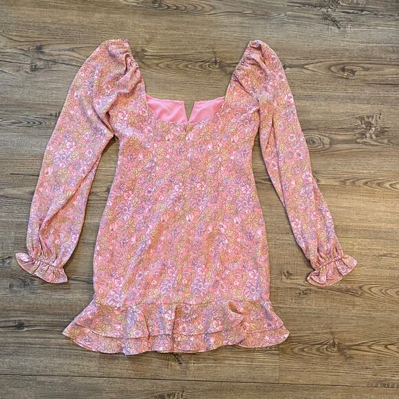 Likely Women's size 4 Pink Lyssa Floral Ruffle Long Sleeve Mini Dress Spring - Picture 6 of 10